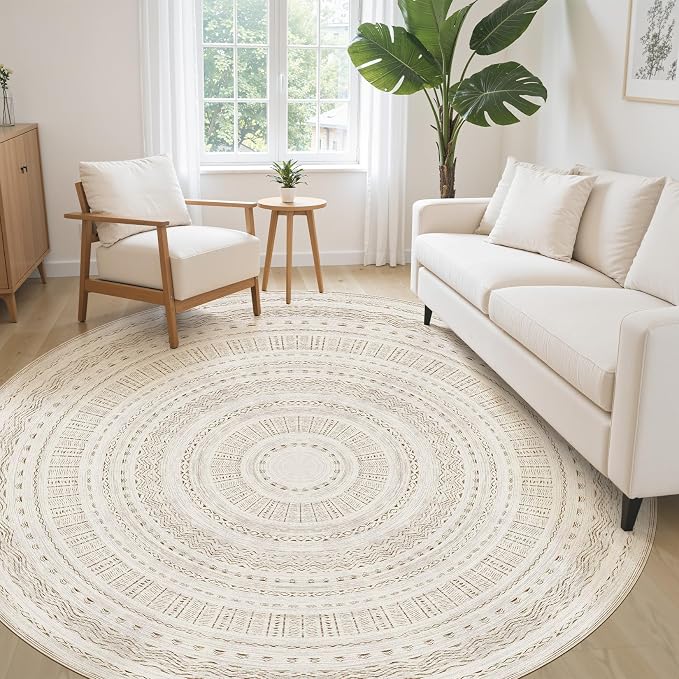 cotiled 8x8 Round Area Rugs Living Room Rug: Washable Boho Rugs - Image 3