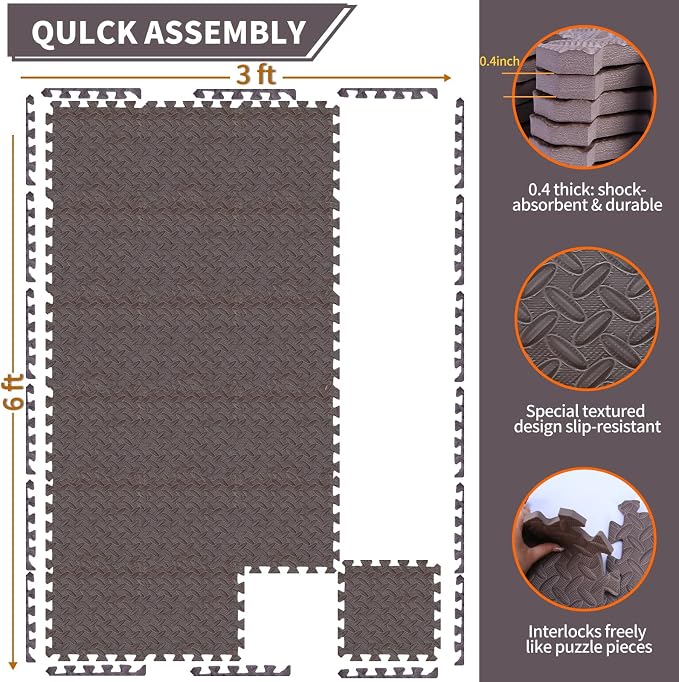 Gym Flooring for Home Gym, 12.6"x12.6"x0.4" EVA Exercise Mats, Puzzle Floor Mat - Image 2