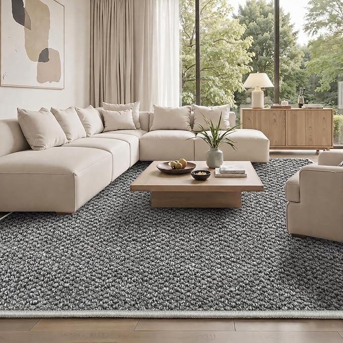 Faux Jute Area Rug 5'x7', Washable & Non-Slip, No Odor. Farmhouse Boho Style by Unknown