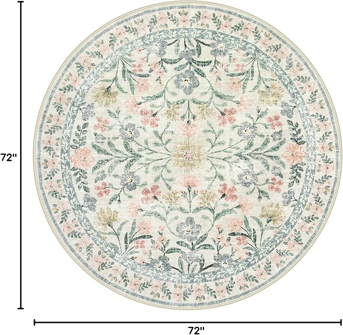 Wonnitar Floral Round Rugs 6ft, Boho Large Machine Washable Circle Rug - Image 2