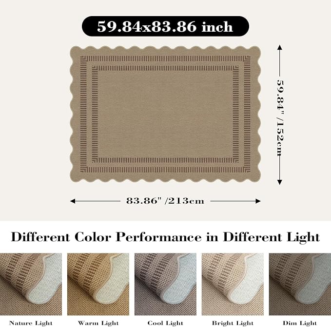 Scalloped 5x7 Rug for Living Room, Easy Jute Washable Outdoor Patio Carpet - Image 2