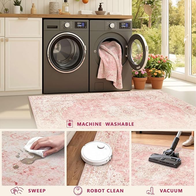 Latte&Fog 2x6 Washable Runner Pink Rugs, Non Slip Runner Rug - Image 8