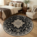 RELEANY Area Rugs Round 5ft Washable Non-Slip, Floral Vintage Distress by RELEANY