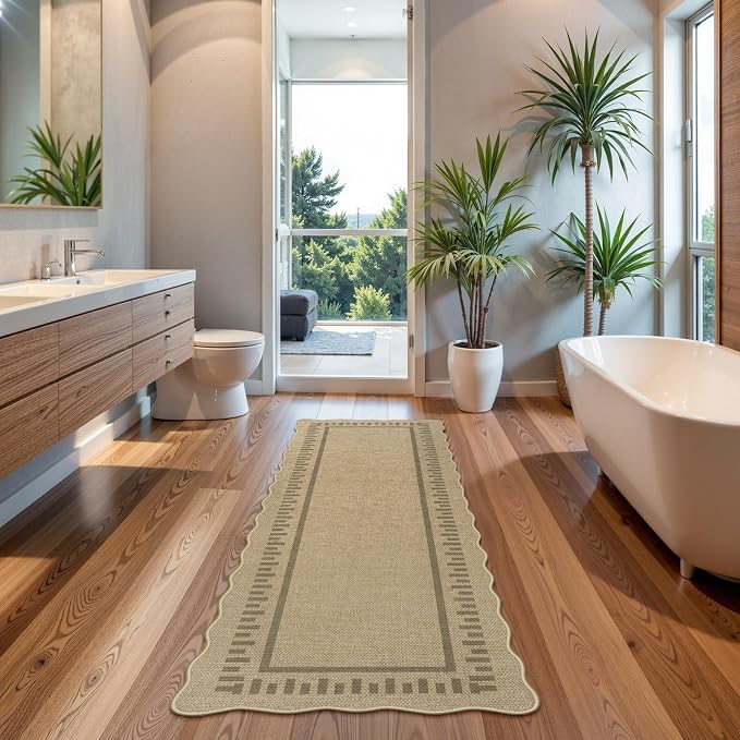 LIVEBOX Scalloped Washable 2x6 Runner Rug, Easy Jute Outdoor Rug Kitchen Tan - Image 3