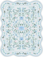 Blue Floral Area Rug 5x7, Washable Scalloped Boho Carpet - Image 7