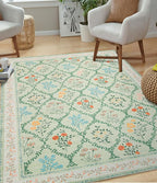 YIHOUSE Green Floral Print Rugs, Moroccan Trellis 10x14 Washable Large Rug - Image 2