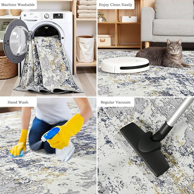 Toneed Abstract Area Rug Modern Washable Rug Soft Non Slip Rug Low Pile - Image 7