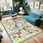 6x9 Area Rugs for Living Room: Floral Washable Rug Vintage Large Soft Boho by PLHXFRSoftAreaRugs