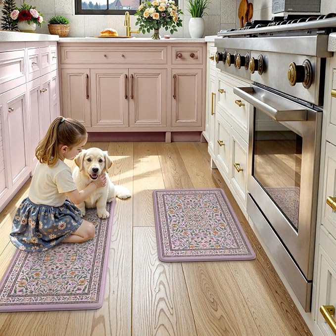 KIMODE Anti Fatigue Kitchen Mats 20"x47"+20"x32", Boho Flora Kitchen Rugs Sets - Image 8