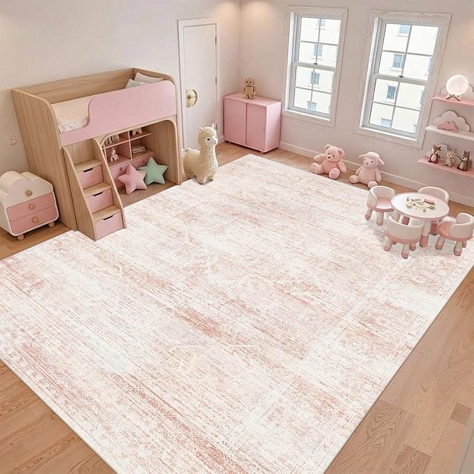 Latte&Fog Large Area Rugs 9x12 for Living Room, Washable Pink Rugs for Girls - Image 5