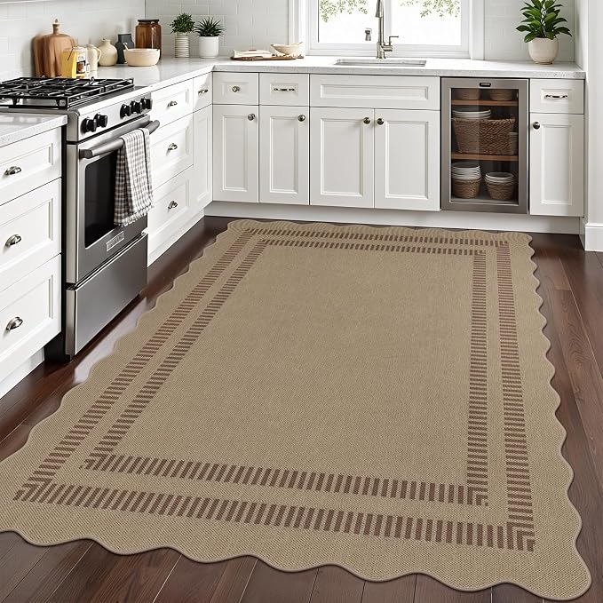 Scalloped 5x7 Rug for Living Room, Easy Jute Washable Outdoor Patio Carpet - Image 7