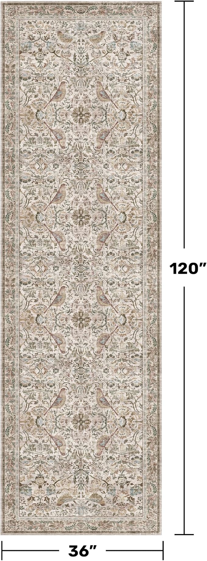 Boho 3x10 Moss Green Wide Hallway Runner Rug 10 ft, Washable Extra Long Runner - Image 2