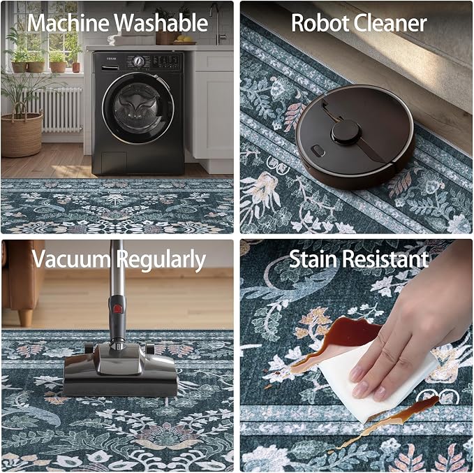 DCX Navy Blue 5x7 Area Rug, Machine Washable Non Slip Stain Resistant Soft - Image 6