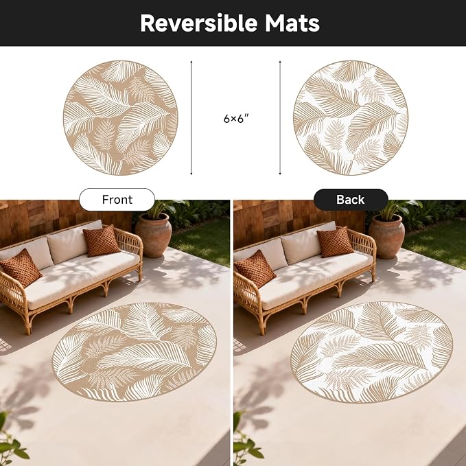 Pauwer Waterproof Outdoor Rug 6ft, Reversible Plastic Straw Patio Camping Rug - Image 2