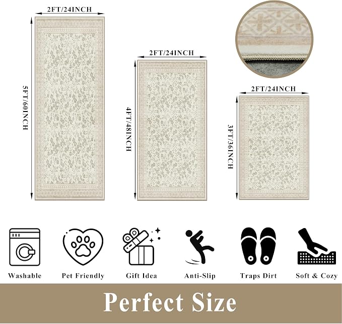 Kitchen Rug Sets 3 Piece, Washable Non-Slip Farmhouse Kitchen Mats - Image 2