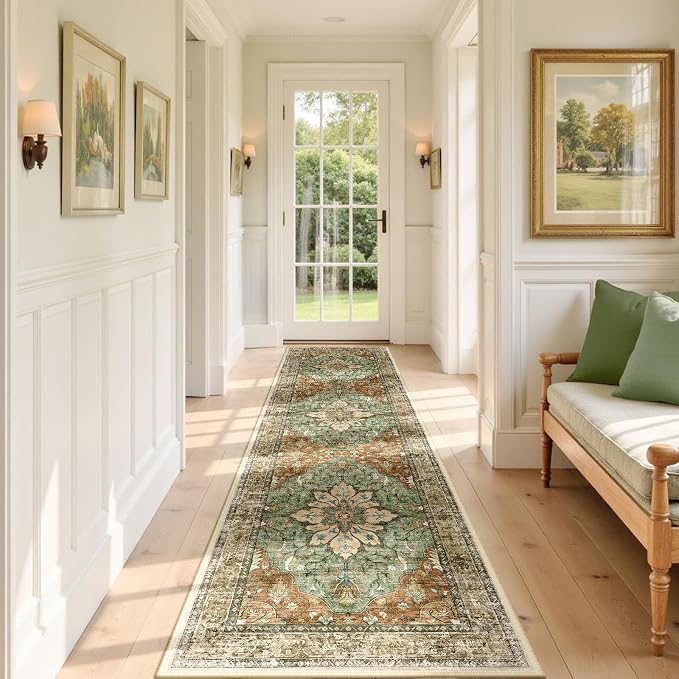 RELEANY Area Rugs Runner 2'x8' Washable Non-Slip, Floral Vintage Distress by RELEANY