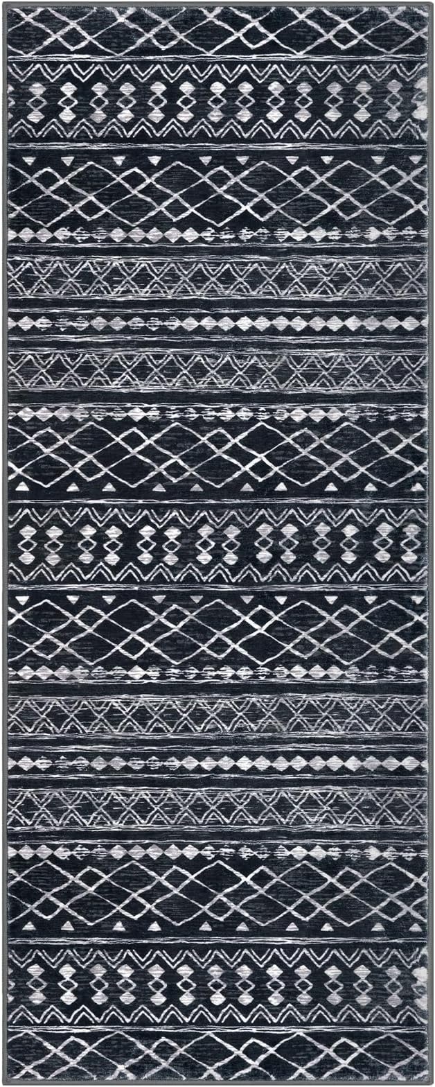 KUTA Moroccan Washable Runner Rug 2.6x8, Non-Slip Vintage Black Boho Hallway - Image 8