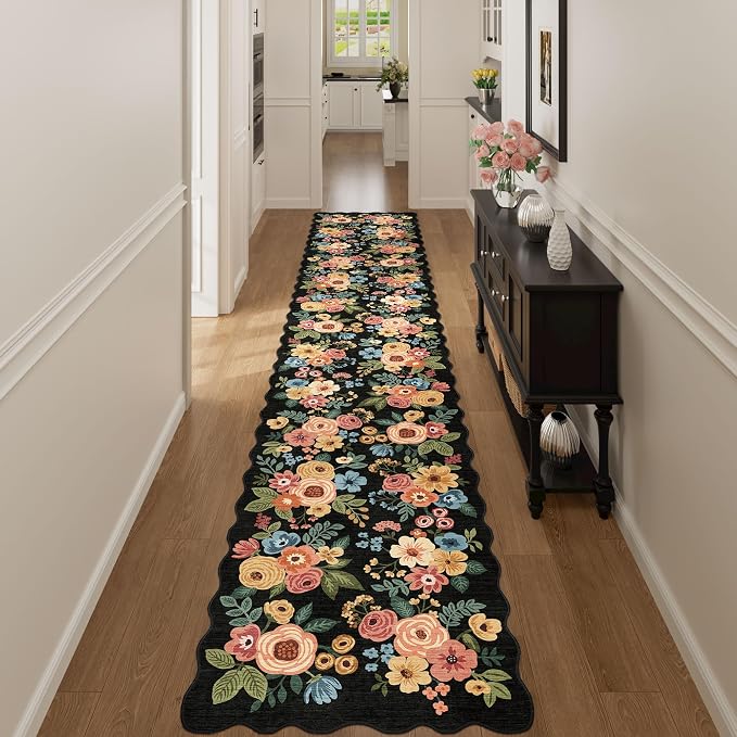 DUKINO 2.6x14 Runner Rug for Hallway, Non Slip Floral Washable Kitchen Rug - Image 5