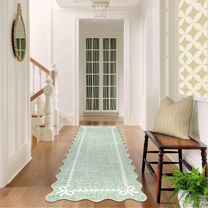 GarveeHome Scalloped Bow Rug for Living Room, Sage Green Rug for Dorm, Washable - Image 3