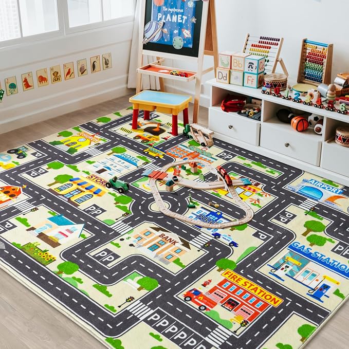 Car Rug Play Mat for Kids Toy Cars, City Road Traffic Playmat for Kid Bedroom by PlumlikHomeDecor