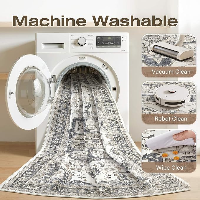 10x12 Washable Area Rugs for Living Room, Large Rug Non Slip Backing Vintage - Image 7