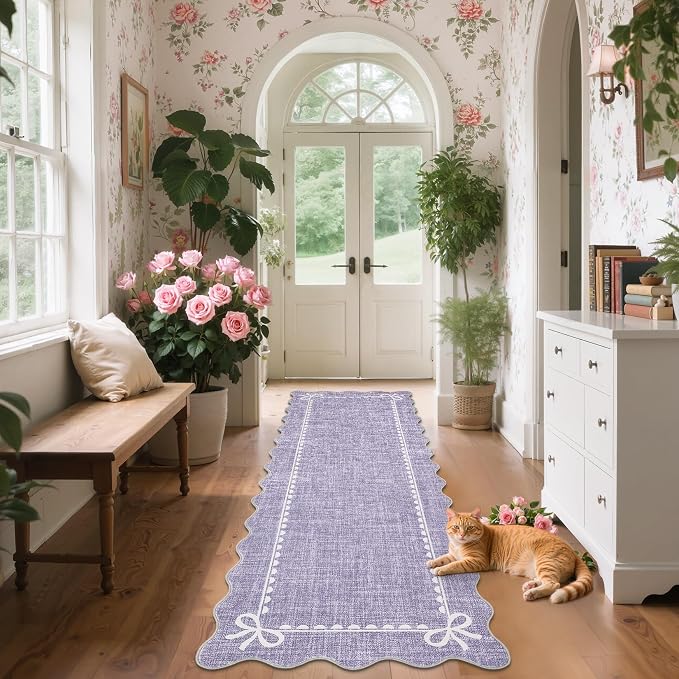 GarveeHome Scalloped Bow Rug for Living Room, Solid Purple Rug for Dorm - Image 2