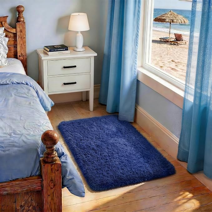 Ophanie Small Rug Washable Non Slip Throw Bedside Area Rugs, Fluffy Soft Blue by Ophanie