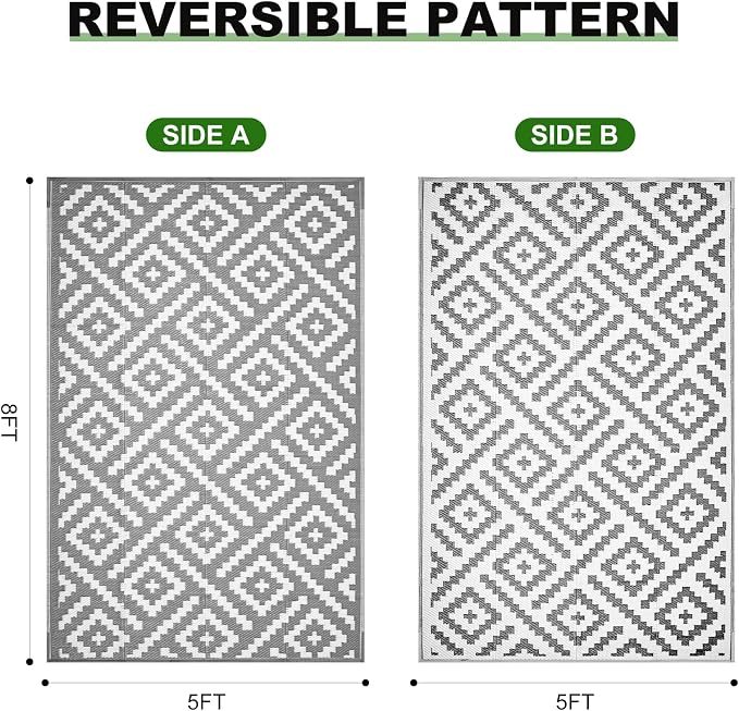 RURALITY Outdoor Rugs 5x8 Feet for Patios Clearance, Plastic Straw Waterproof - Image 2