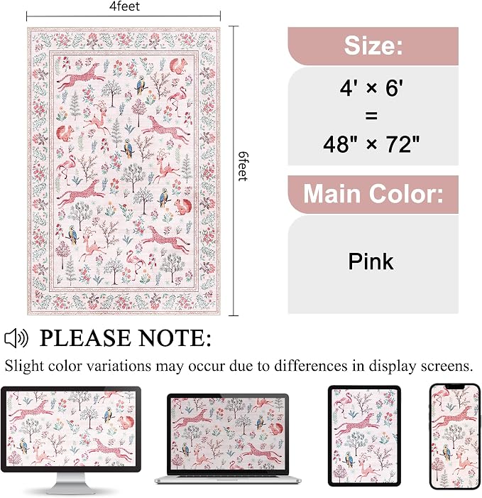 DUKINO 4x6 Rug, Washable Animal Area Rug - Image 2