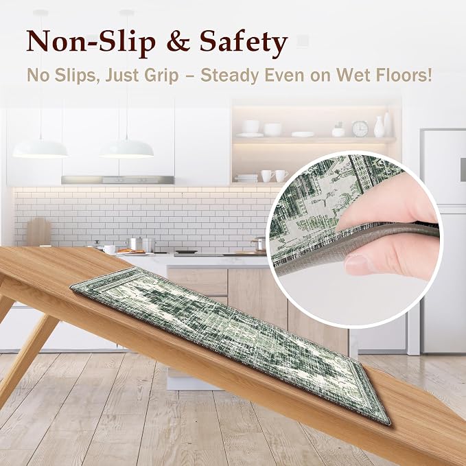 Boho Kitchen Mats for Floor 2 Piece Set Anti Fatigue Cushioned PVC Kitchen Rugs - Image 4