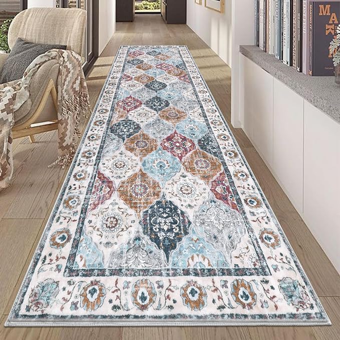 HEBE Hallway Runner Rug 2'8"x8' Washable Vintage Distressed Area Rugs Non Slip by HEBE