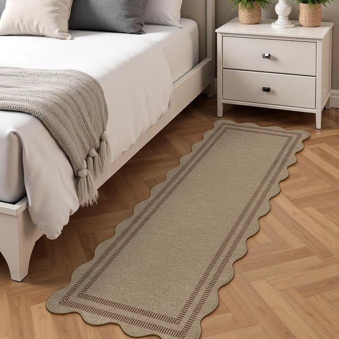Scalloped Easy Jute 2x6 Kitchen Runner Rug, Washable Rugs - Image 8