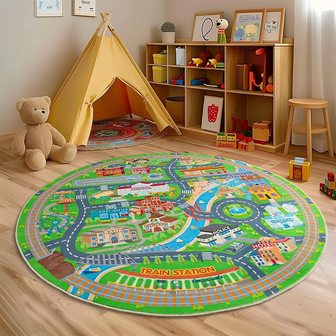 Car Rug Play Mat for Kids Toy Cars, Road Traffic Playmat for Kid Bedroom - Image 3