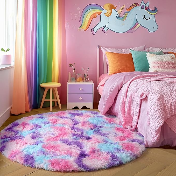 Amdrebio Hot Pink Rainbow Small Circle Area Rug 3Ft - Image 5