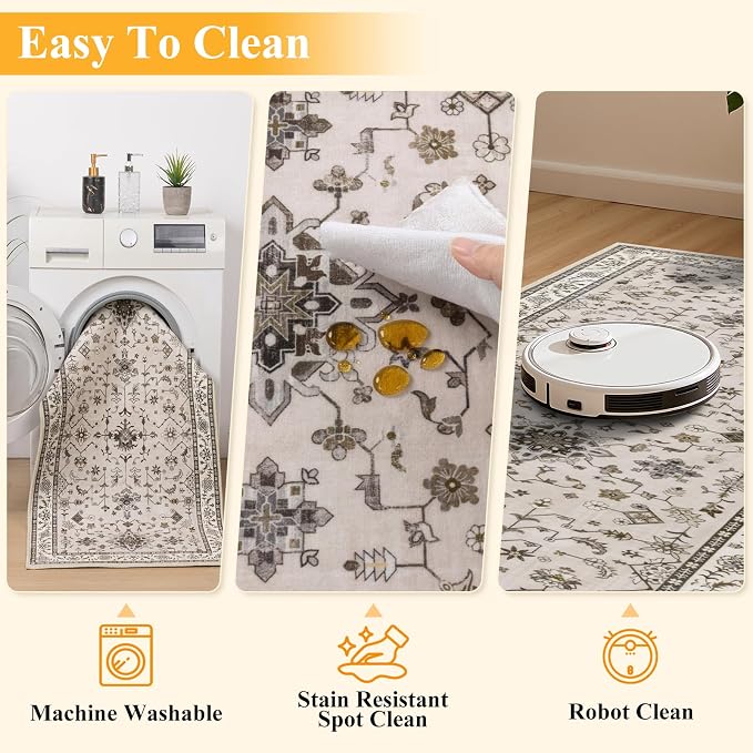 HEBE Washable Aera Rug 2'x 3' Non Slip Door Mat Indoor Entrance, Low Pile - Image 4