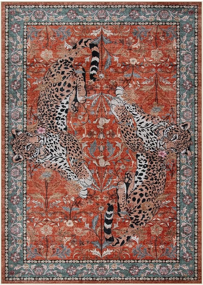 Moynesa Leopard 5x7 Area Rug, Boho Washable Living Room Rug, Non Slip Rugs - Image 2