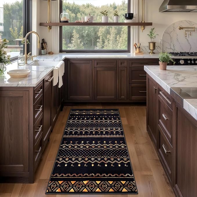 SERISSA 2x4 Rugs for Entryway, Washable Non-Slip Black and Gold Small Runner Rug - Image 2