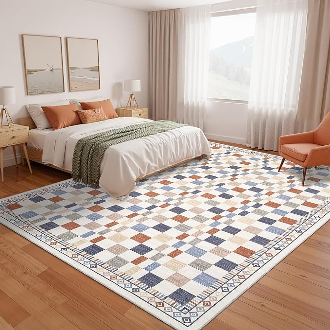 GarveeHome 6x9 Washable Rug for Living Room Checkered Non-Slip Throw Rug Low - Image 8