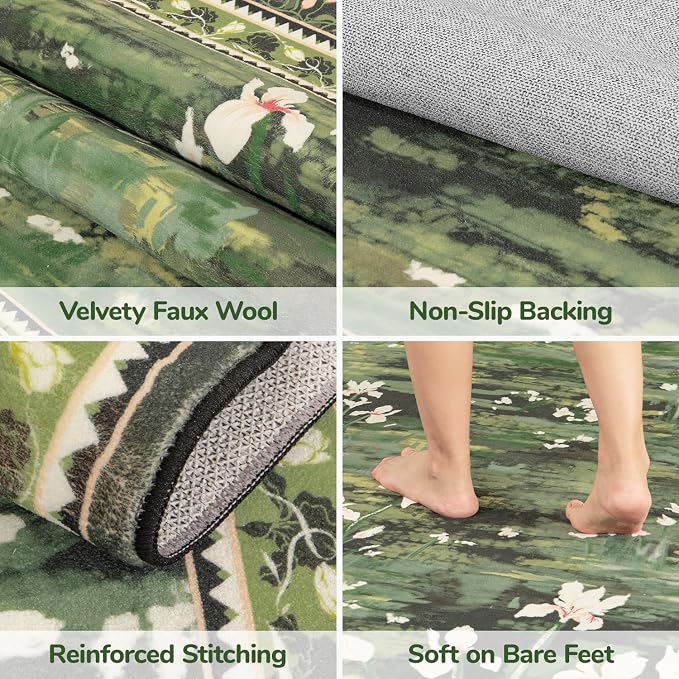 Lessymo Dark Green Floral Rug 8x10 - Image 5