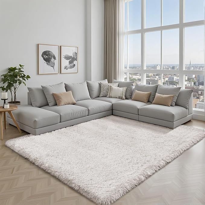 Area Rug for Living Room Bedroom: 5x7 White Soft Fluffy Shag Upgrade Non-Slip - Image 7