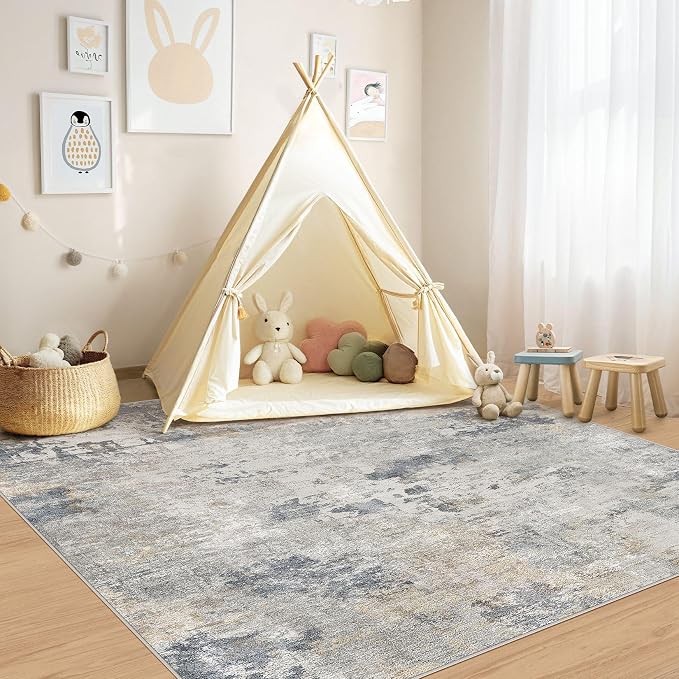 UERMEI Square Area Rugs : Washable 6x6 Neutral Modern Abstract Carpet - Image 6