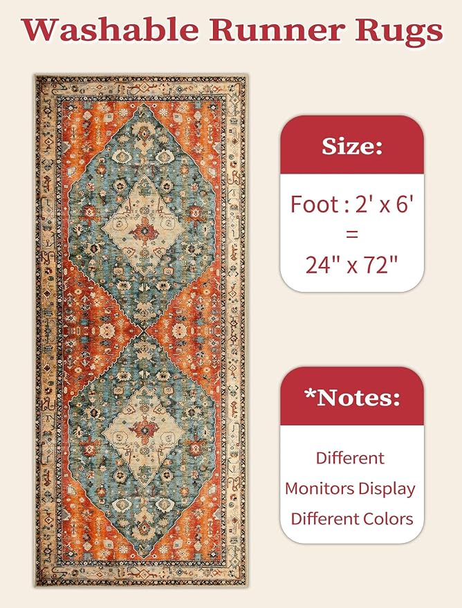 SERISSA Boho Washable Runner Rug, 2x6 Rug Non-Slip Tribal Hallway Kitchen - Image 6