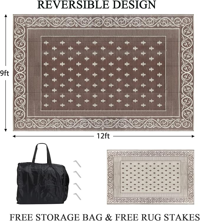 Pauwer 9'x12' Reversible Outdoor Rug, Waterproof Plastic Straw Area Rug - Image 2