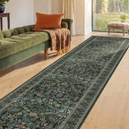 2x10 Long Hallwag Runner Rug 10ft, Washable Dark Green Indoor Floor Mats - Image 9