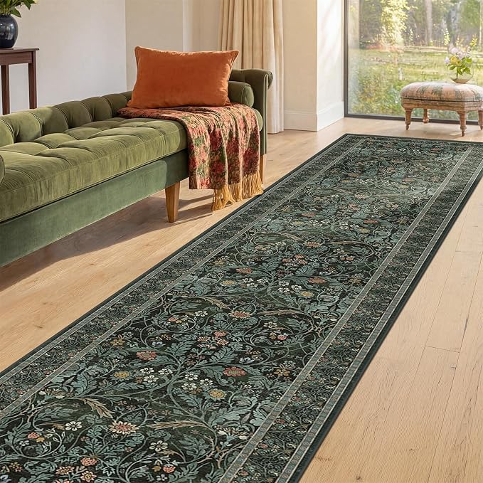 2x10 Long Hallwag Runner Rug 10ft, Washable Dark Green Indoor Floor Mats - Image 9