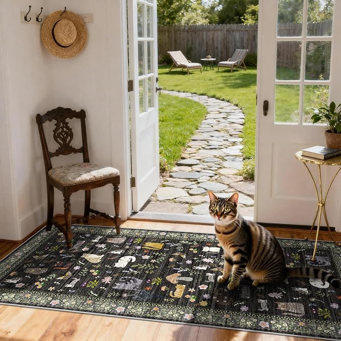 2x5 Washable Rug Runner, Non Slip Low Pile Hallway Cat Runner Rug, Stain - Image 7