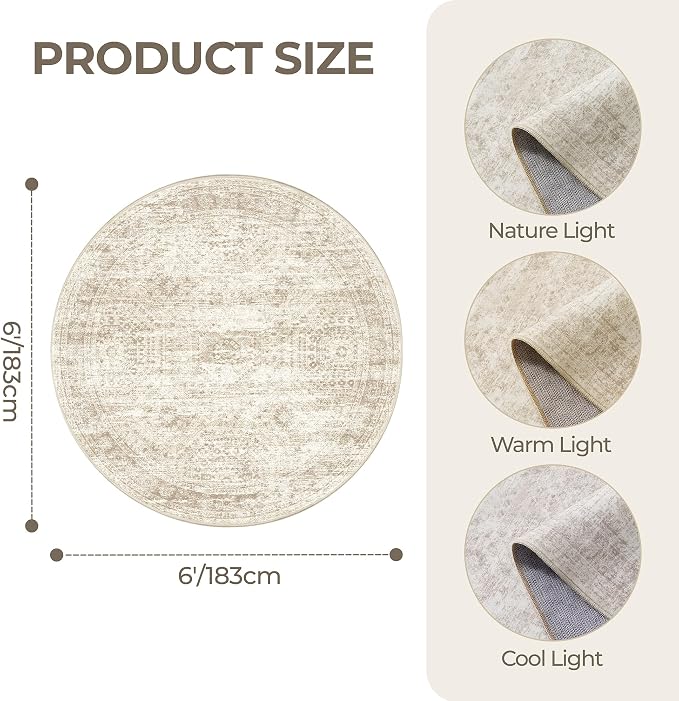 Round Rug 6ft, Washable Circle Rug - Image 2