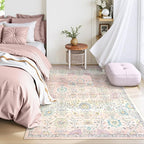 Lahome Pink Rug for Girls Bedroom 5x7, Soft Washable Floral Area Rug, Boho Non - Image 8