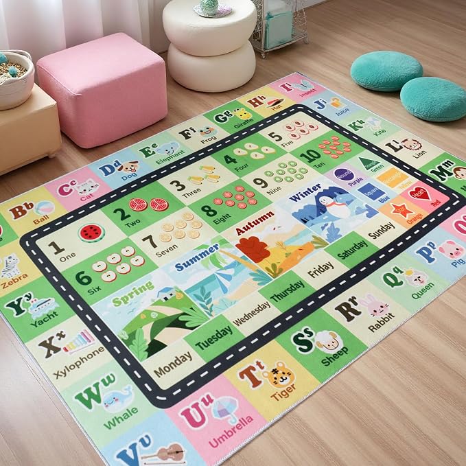 Kids ABC Rug for Playroom, Classroom Alphabet Area Carpet Playmat, Washable by SXHYSM
