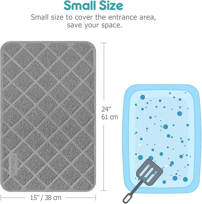 Conlun PVC Cat Litter Mat 24x15 Inch Grey, Less Waste Cat Litter Box Mat - Image 2